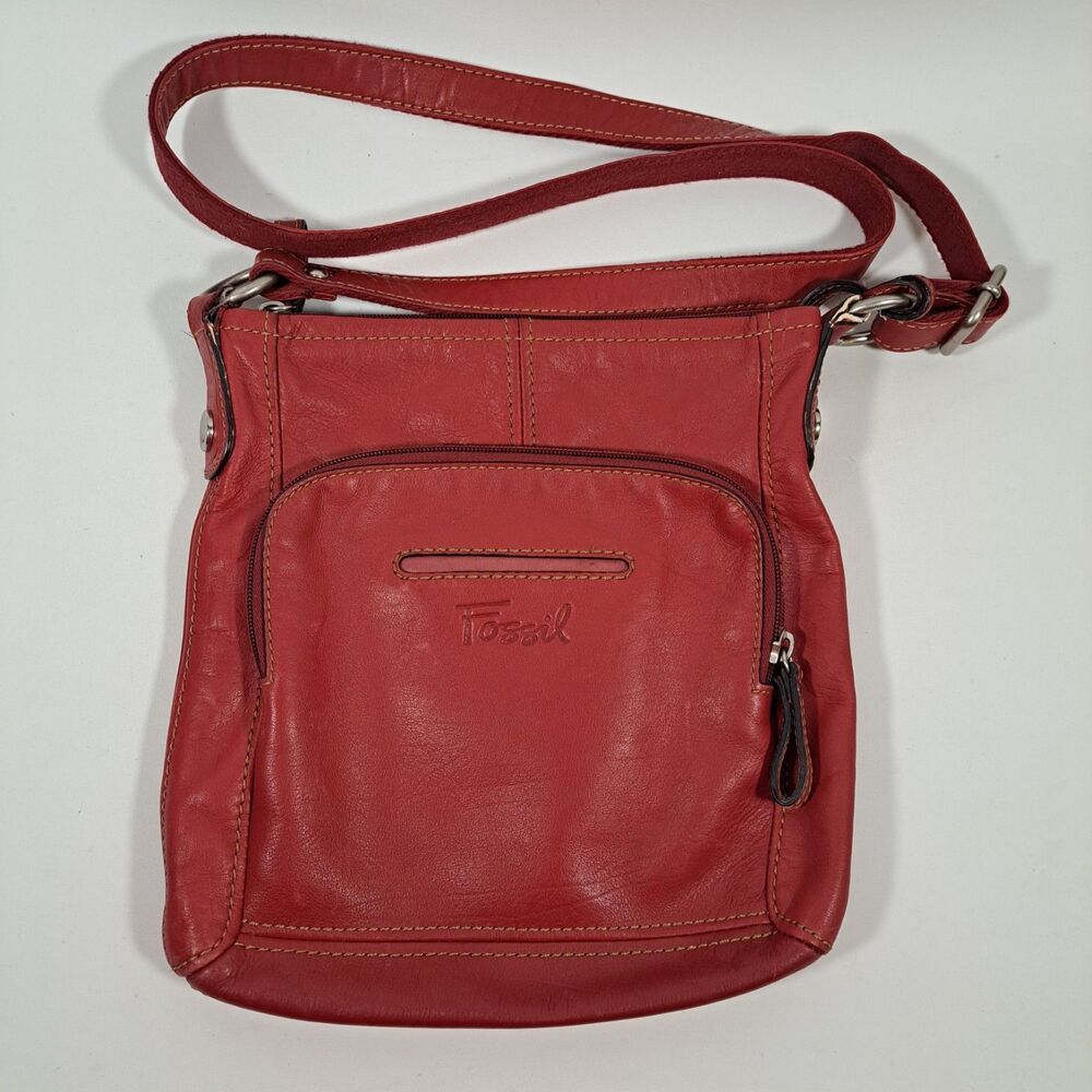 Red Leather Fossil Crossbody Purse Shoulder Bag Hanover Coral ZB2869 Vintage